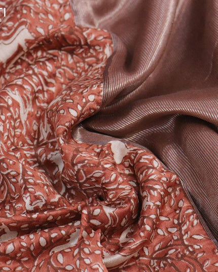 Chanderi silk cotton saree brown with allover kalamkari prints and woven border - {{ collection.title }} by Prashanti Sarees
