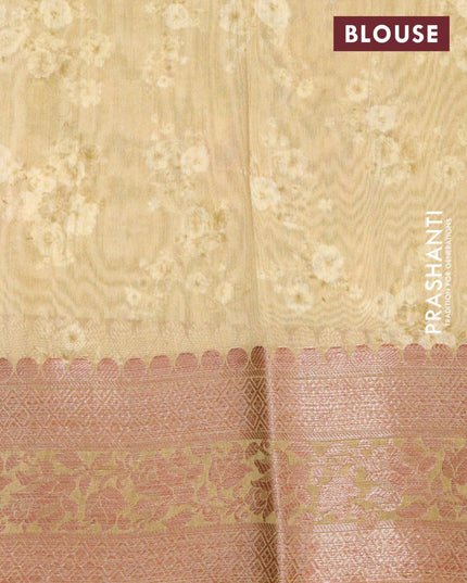 Chanderi silk cotton saree elaichi green with allover floral digital prints and woven border - {{ collection.title }} by Prashanti Sarees