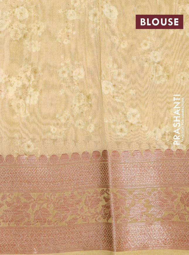 Chanderi silk cotton saree elaichi green with allover floral digital prints and woven border - {{ collection.title }} by Prashanti Sarees