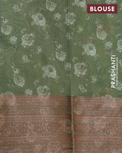 Chanderi silk cotton saree green shade with allover floral digital prints and woven border - {{ collection.title }} by Prashanti Sarees