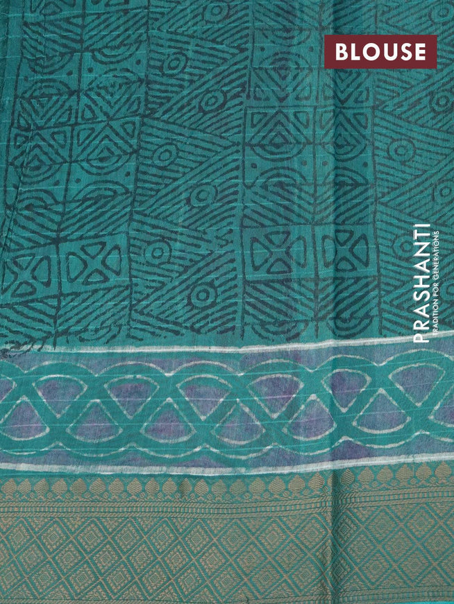 Chanderi silk cotton saree green with allover geometric prints and woven border - {{ collection.title }} by Prashanti Sarees
