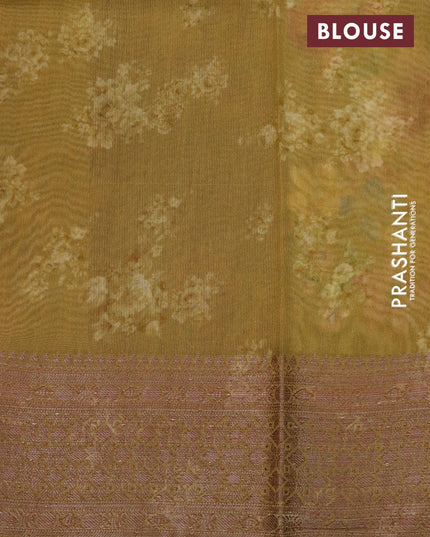 Chanderi silk cotton saree mehendi green with allover floral digital prints and woven border - {{ collection.title }} by Prashanti Sarees