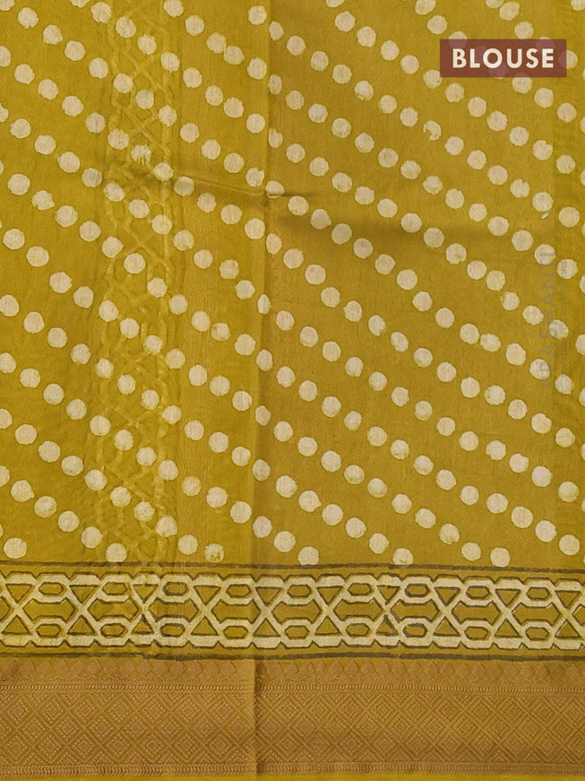 Chanderi silk cotton saree mehendi green with allover prints and woven border - {{ collection.title }} by Prashanti Sarees