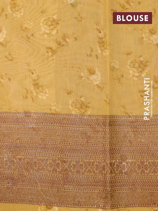 Chanderi silk cotton saree mustard yellow with allover floral digital prints and woven border - {{ collection.title }} by Prashanti Sarees