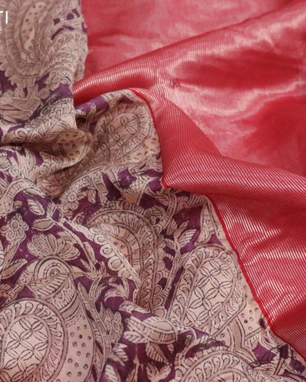 Chanderi silk cotton saree purple and maroon with allover kalamkari prints and woven border - {{ collection.title }} by Prashanti Sarees