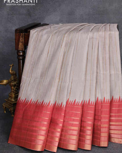 Chappa saree grey shade and maroon with pichwai printed pallu and temple design zari woven border - {{ collection.title }} by Prashanti Sarees
