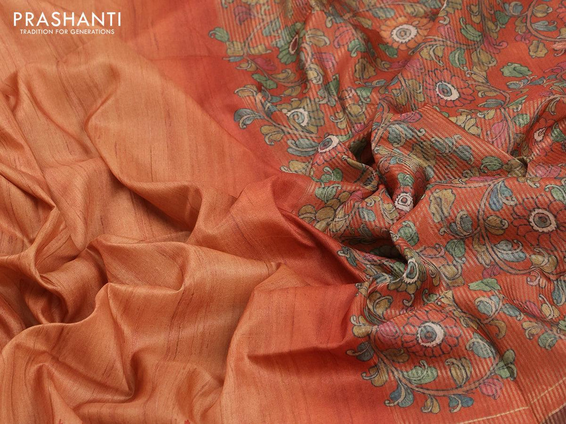 Chappa saree pale orange and brown with kalamkari printed pallu and temple design zari woven border - {{ collection.title }} by Prashanti Sarees