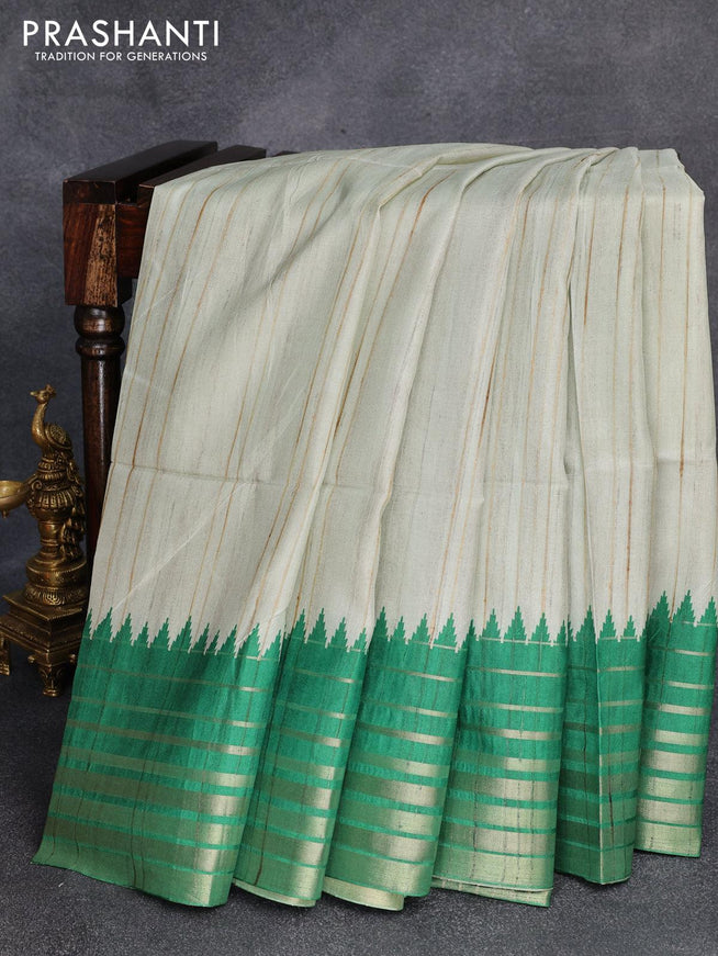 Chappa saree pastel green and green with ikat printed pallu and temple design zari woven border - {{ collection.title }} by Prashanti Sarees