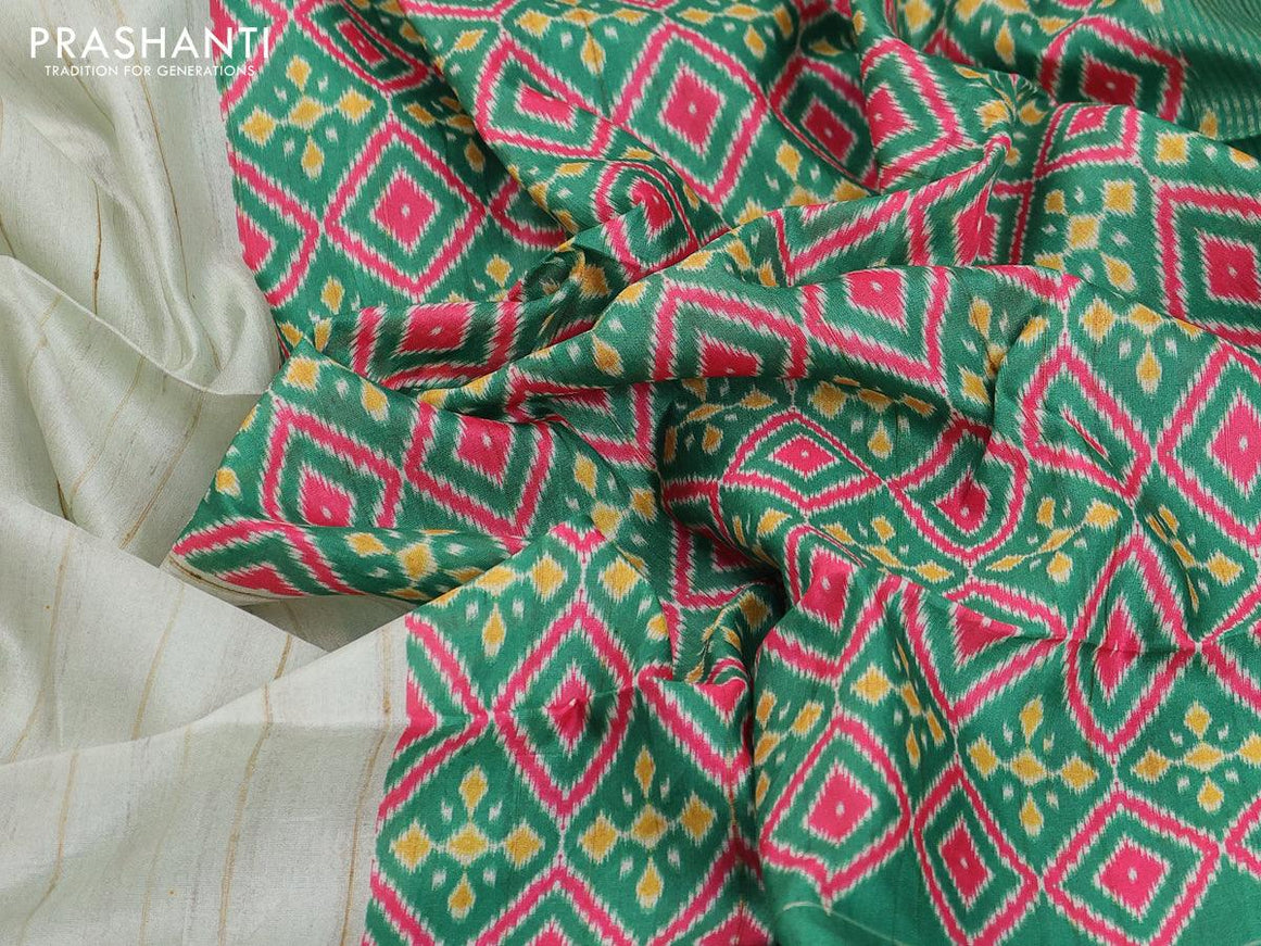 Chappa saree pastel green and green with ikat printed pallu and temple design zari woven border - {{ collection.title }} by Prashanti Sarees
