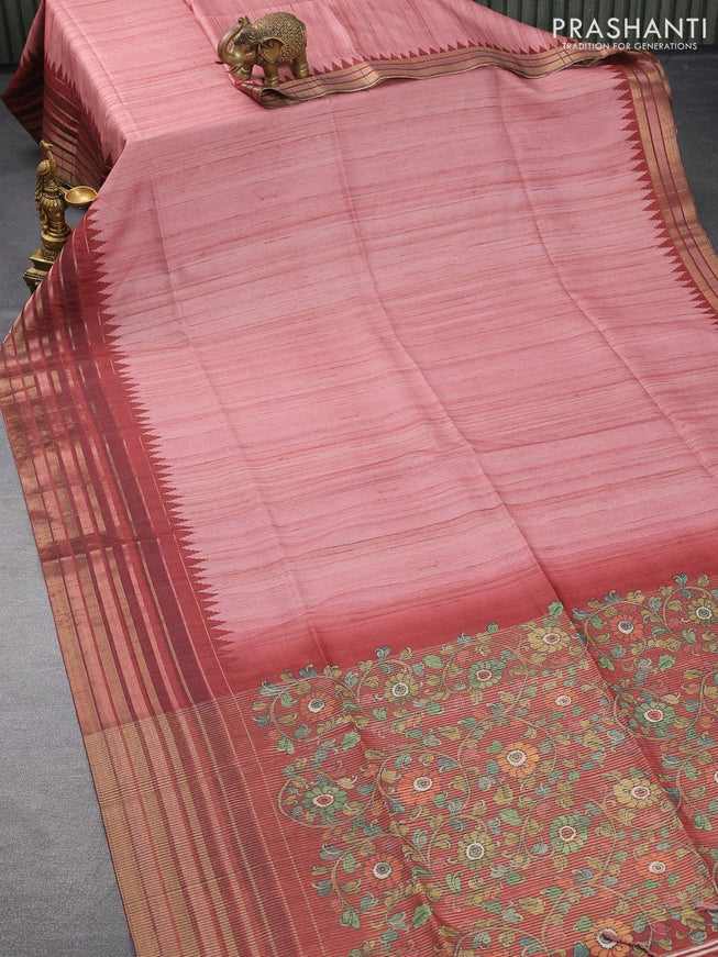 Chappa saree pastel maroon shade with kalamkari printed pallu and temple design zari woven border - {{ collection.title }} by Prashanti Sarees