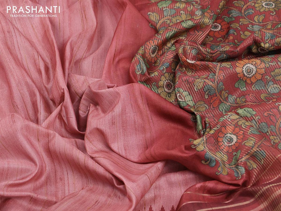 Chappa saree pastel maroon shade with kalamkari printed pallu and temple design zari woven border - {{ collection.title }} by Prashanti Sarees