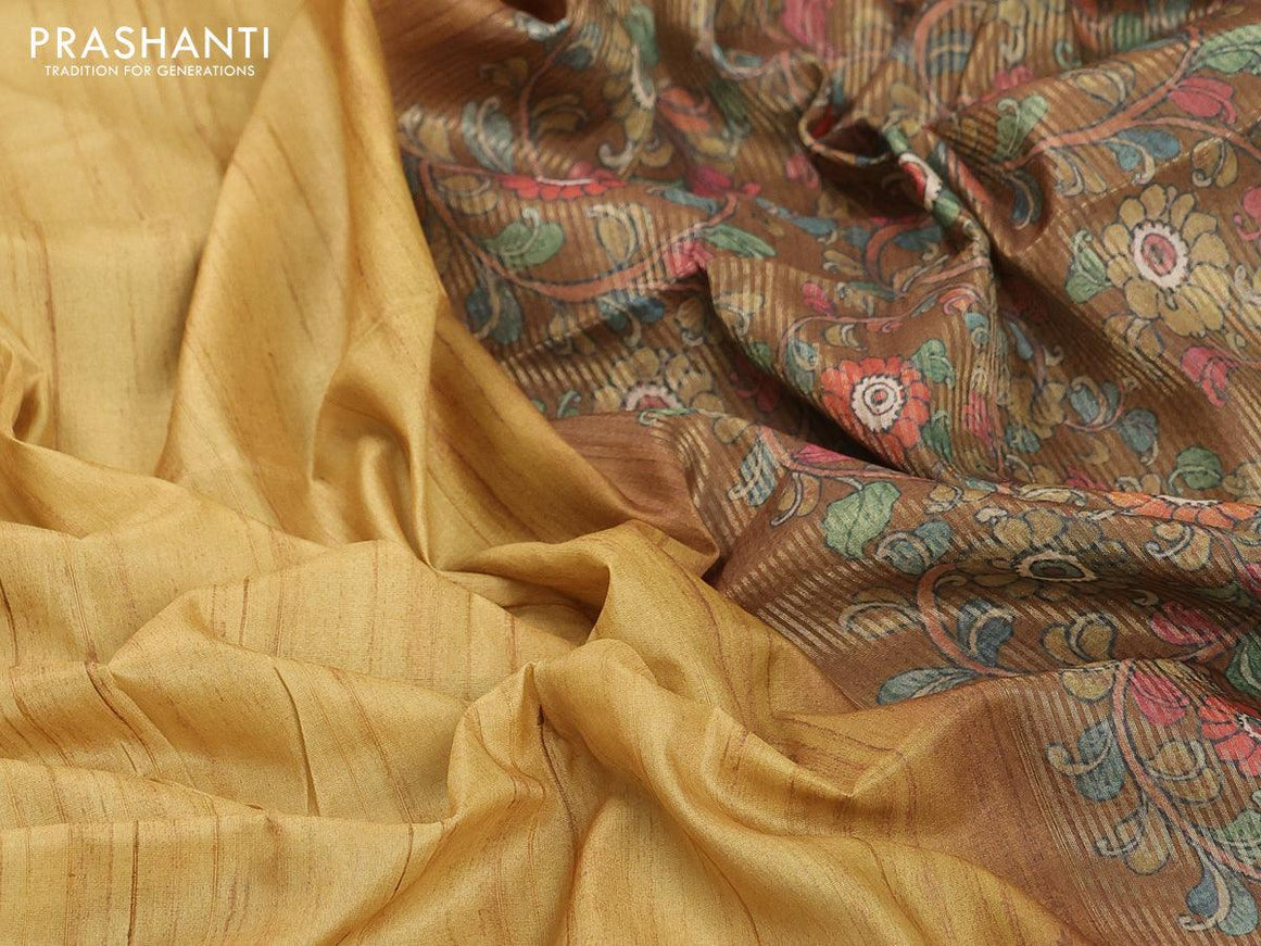 Chappa saree yellow and brown with kalamkari printed pallu and temple design zari woven border - {{ collection.title }} by Prashanti Sarees