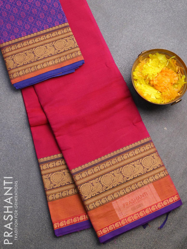 Pink - Kandangi Chettinad Cotton Saree with Border 32 main image 1