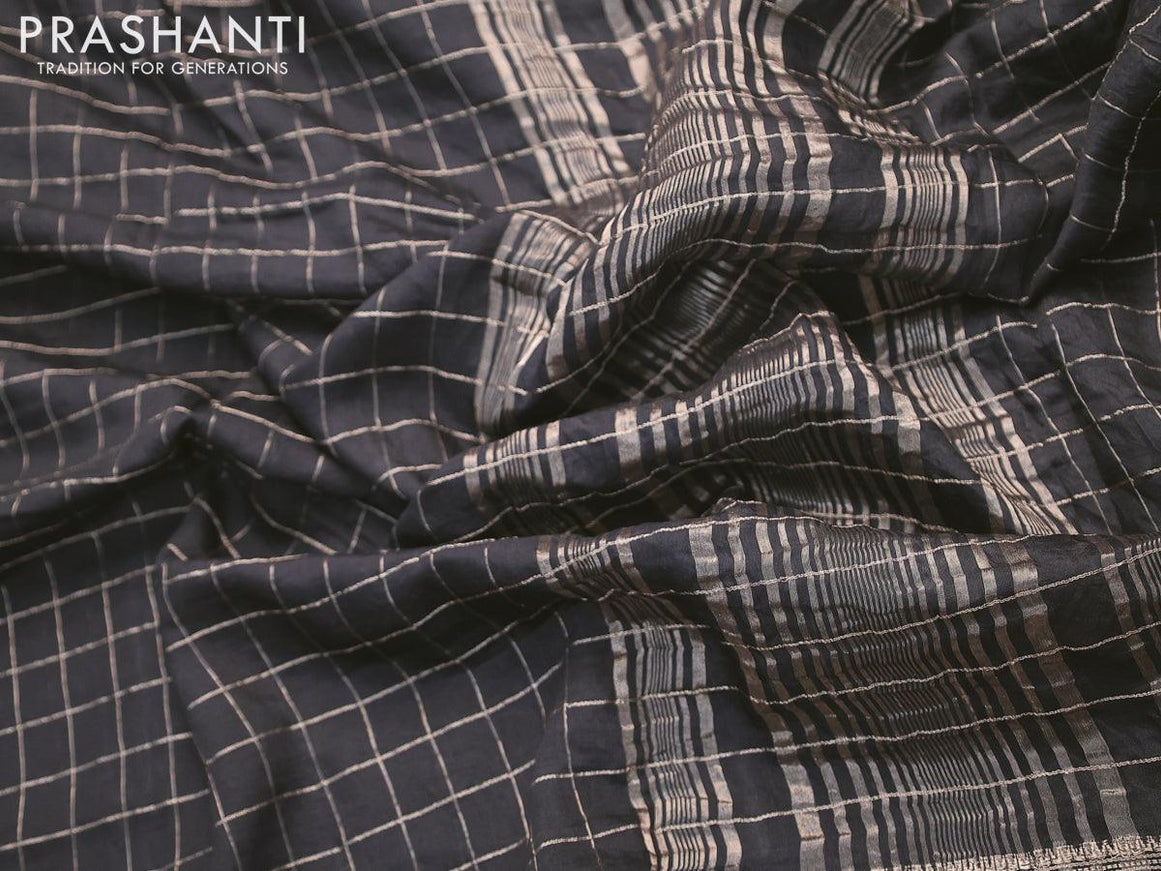 Chinon silk saree black with allover zari checked pattern and zari woven border with pichwai printed blouse - {{ collection.title }} by Prashanti Sarees