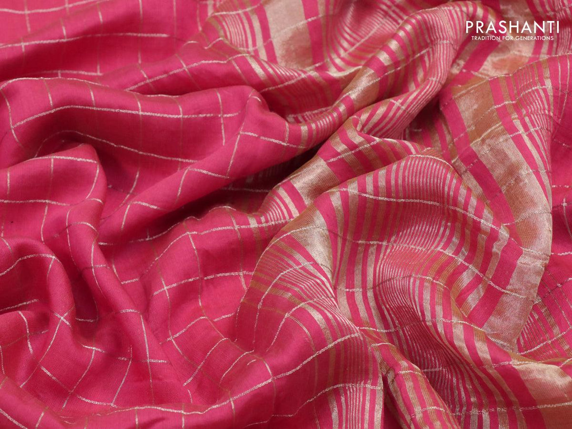 Chinon silk saree dual shade of pink with allover zari checked pattern and zari woven border with pichwai printed blouse - {{ collection.title }} by Prashanti Sarees