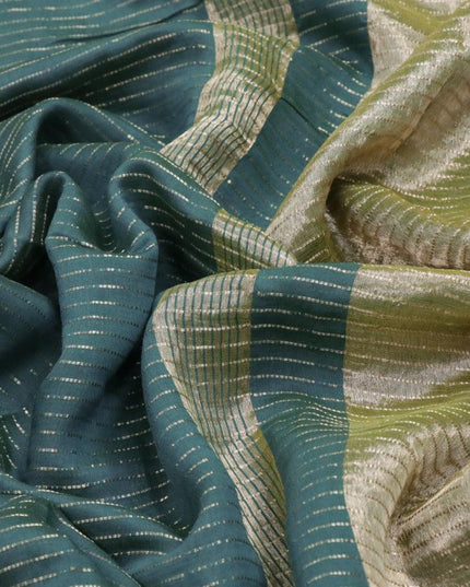 Chinon silk saree dual shade of teal bluish green with allover geometric zari weaves and zari woven border with pichwai printed blouse - {{ collection.title }} by Prashanti Sarees