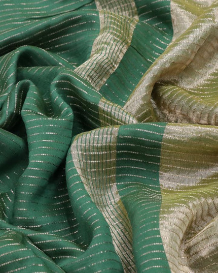 Chinon silk saree green with allover geometric zari weaves and zari woven border with pichwai printed blouse - {{ collection.title }} by Prashanti Sarees