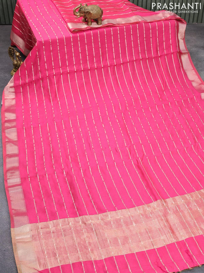 Chinon silk saree pink shade with allover zari woven stripes pattern and zari woven border with pichwai printed blouse - {{ collection.title }} by Prashanti Sarees