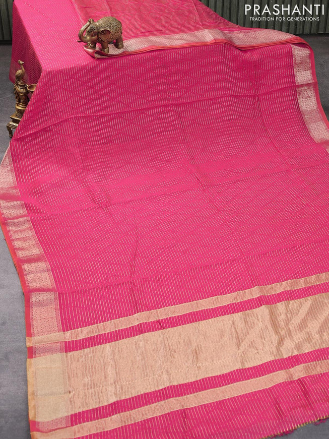 Chinon silk saree pink with allover geometric zari weaves and zari woven border with pichwai printed blouse - {{ collection.title }} by Prashanti Sarees