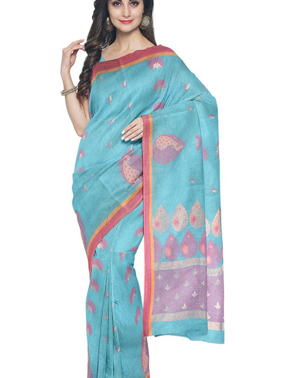 Coimbatore Cotton Blue Color Saree with Copper Zari and Thread Woven Buttas - {{ collection.title }} by Prashanti Sarees