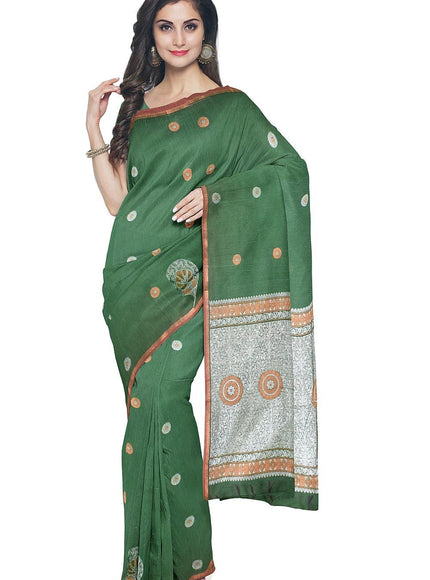 Coimbatore Cotton Dark Green Color Saree with Copper and Silver Zari Woven Buttas - {{ collection.title }} by Prashanti Sarees