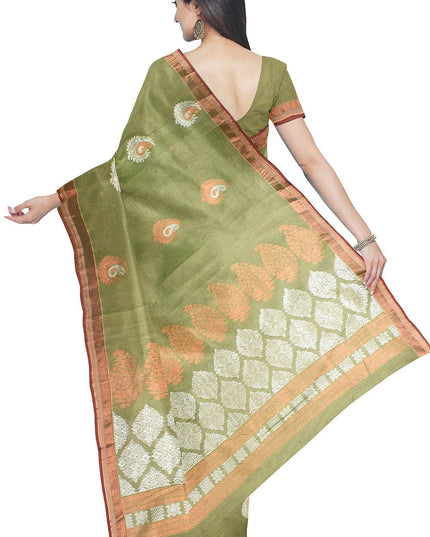 Coimbatore Cotton Light Green Color Saree with Copper and Silver Zari Woven Buttas - {{ collection.title }} by Prashanti Sarees
