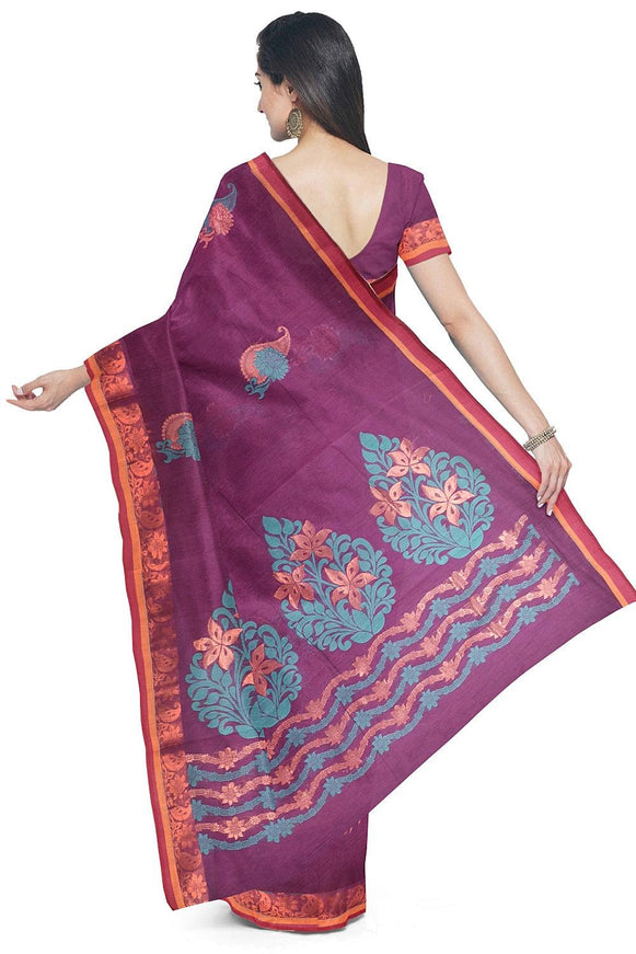 Coimbatore Cotton Magenta Color Saree with Copper Zari and Thread Woven Buttas - {{ collection.title }} by Prashanti Sarees
