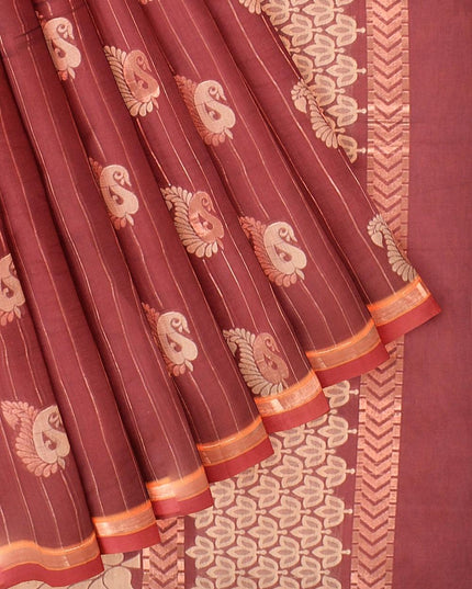 Coimbatore Cotton Maroon Color Saree with Copper Zari and Thread Woven Buttas - {{ collection.title }} by Prashanti Sarees