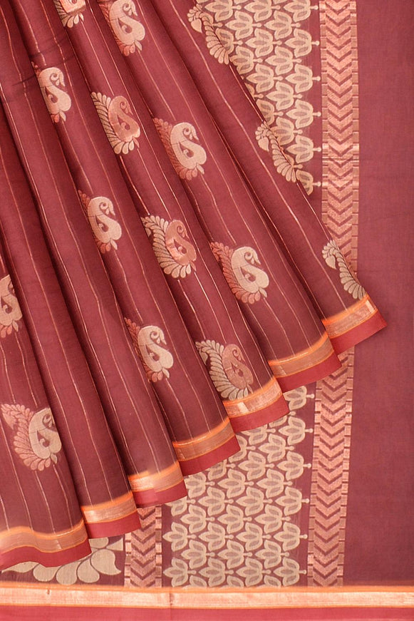 Coimbatore Cotton Maroon Color Saree with Copper Zari and Thread Woven Buttas - {{ collection.title }} by Prashanti Sarees