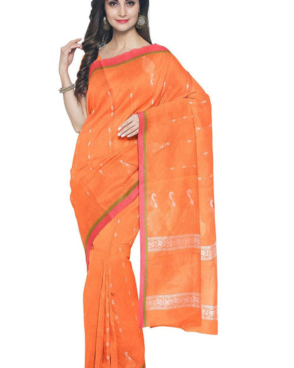 Coimbatore Cotton Orange Color Saree with Copper and Silver Zari Woven Buttas - {{ collection.title }} by Prashanti Sarees