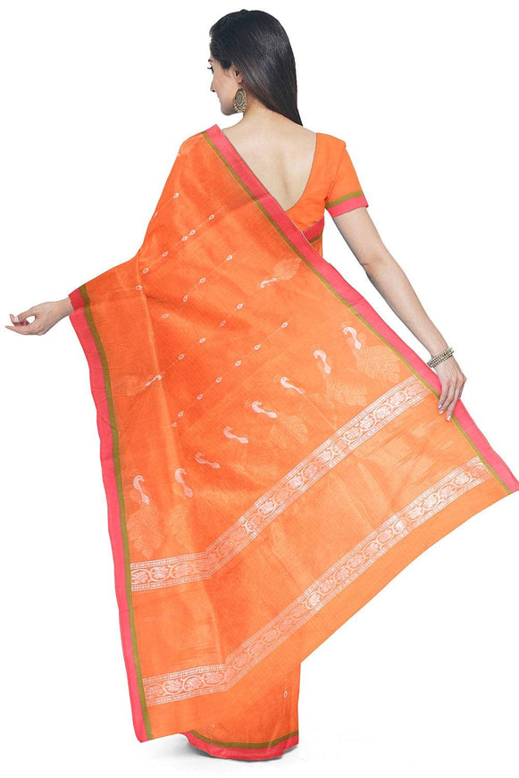 Coimbatore Cotton Orange Color Saree with Copper and Silver Zari Woven Buttas - {{ collection.title }} by Prashanti Sarees