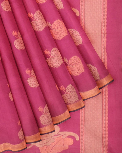 Coimbatore Cotton Pink Color Saree with Copper Zari and Thread Woven Buttas - {{ collection.title }} by Prashanti Sarees