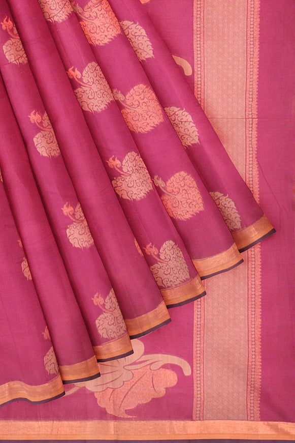 Coimbatore Cotton Pink Color Saree with Copper Zari and Thread Woven Buttas - {{ collection.title }} by Prashanti Sarees