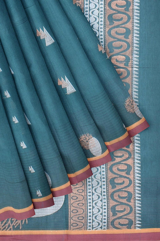 Coimbatore Cotton Rama Green Color Saree with Copper and Silver Zari Woven Buttas - {{ collection.title }} by Prashanti Sarees