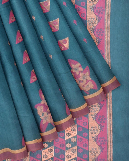 Coimbatore Cotton Rama Green Color Saree with Copper Zari and Thread Woven Buttas - {{ collection.title }} by Prashanti Sarees