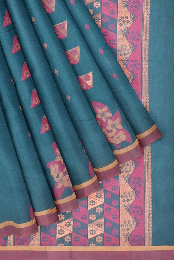 Coimbatore Cotton Rama Green Color Saree with Copper Zari and Thread Woven Buttas - {{ collection.title }} by Prashanti Sarees