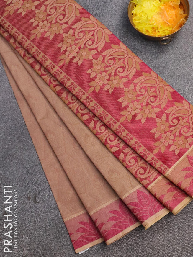 Coimbatore cotton saree beige and magenta pink with allover self emboss and thread woven border - {{ collection.title }} by Prashanti Sarees