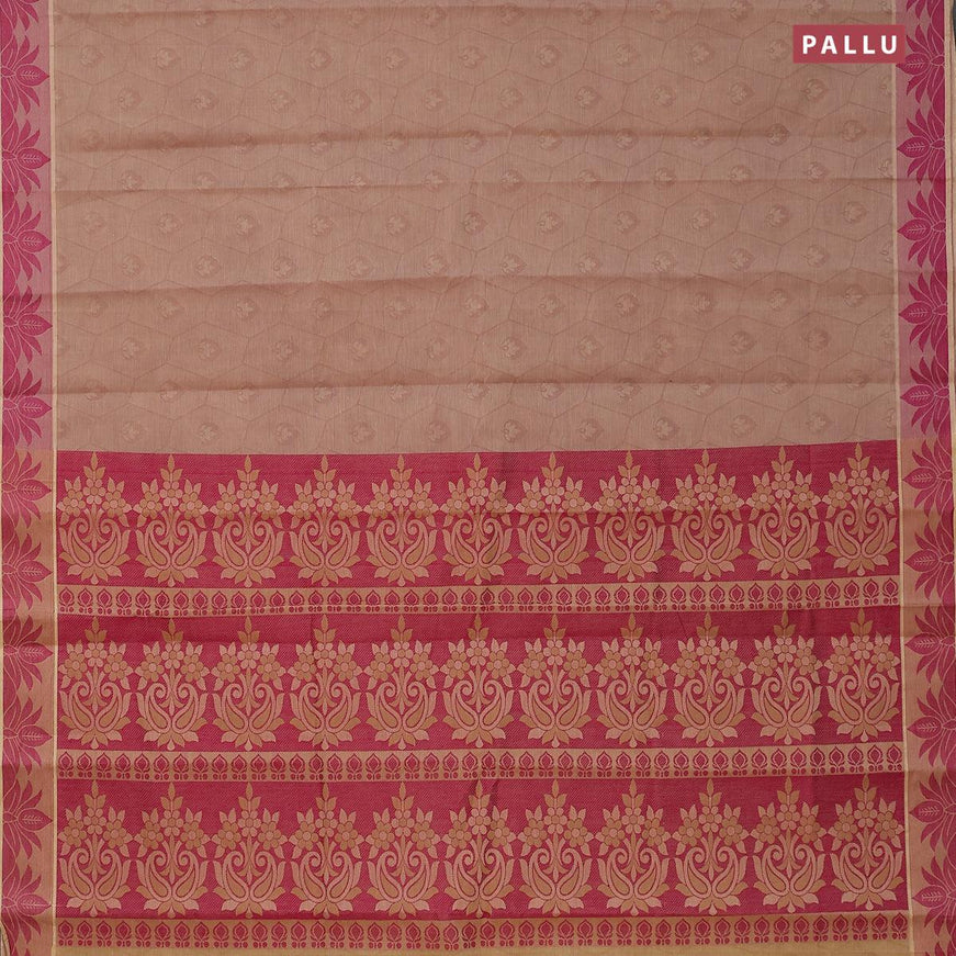 Coimbatore cotton saree beige and magenta pink with allover self emboss and thread woven border - {{ collection.title }} by Prashanti Sarees