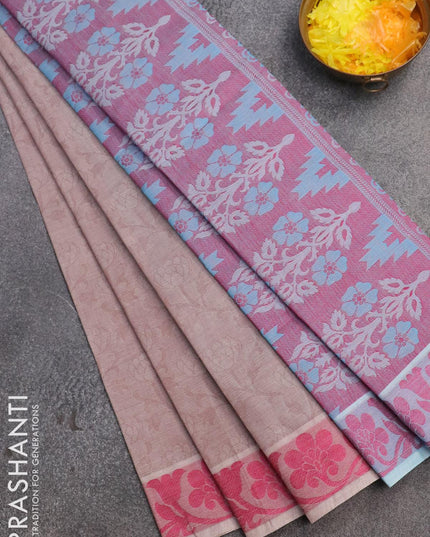 Coimbatore cotton saree brown shade and pink with allover self emboss and thread woven border - {{ collection.title }} by Prashanti Sarees