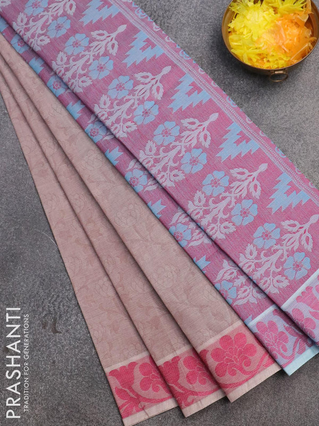 Coimbatore cotton saree brown shade and pink with allover self emboss and thread woven border - {{ collection.title }} by Prashanti Sarees