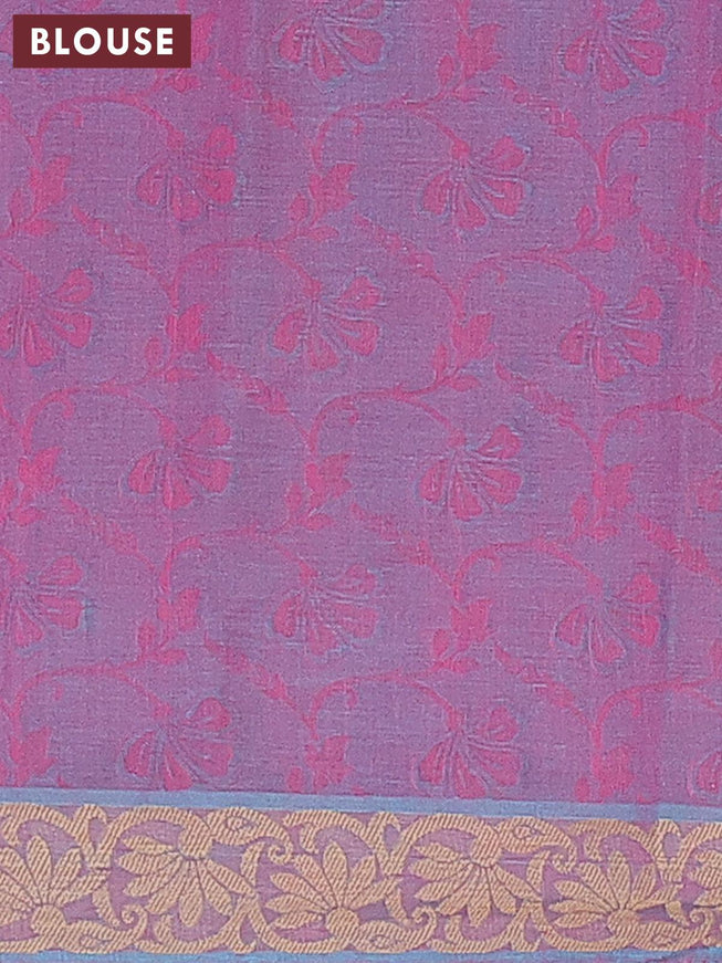 Coimbatore cotton saree cs blue and dual shade of magenta pink with allover self emboss and thread woven border - {{ collection.title }} by Prashanti Sarees