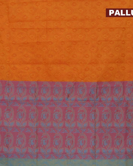 Coimbatore cotton saree dark mustard and pink with allover self emboss and thread woven border - {{ collection.title }} by Prashanti Sarees