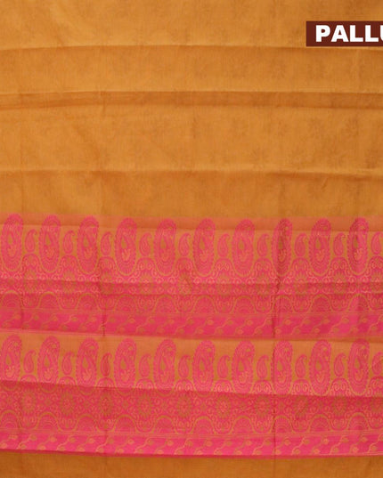 Coimbatore cotton saree dark mustard with allover self emboss and thread woven border - {{ collection.title }} by Prashanti Sarees