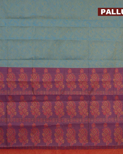 Coimbatore cotton saree dual shade of cs blue and blue with allover self emboss and thread woven border - {{ collection.title }} by Prashanti Sarees