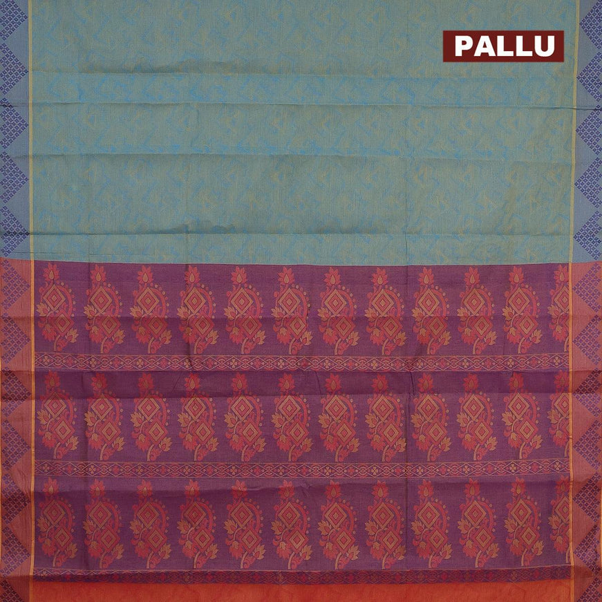 Coimbatore cotton saree dual shade of cs blue and blue with allover self emboss and thread woven border - {{ collection.title }} by Prashanti Sarees