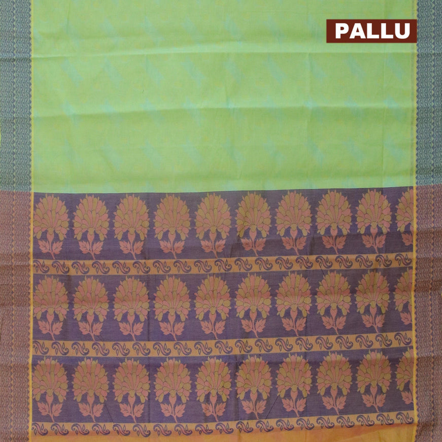 Coimbatore cotton saree dual shade of green and blue with allover self emboss and thread woven border - {{ collection.title }} by Prashanti Sarees