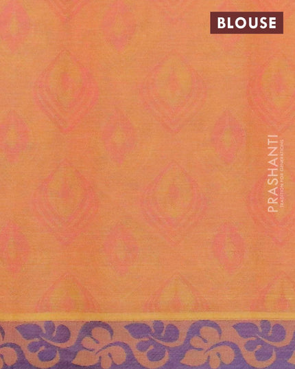 Coimbatore cotton saree dual shade of greenish blue and dual shade of pinkish yellow with allover self emboss and thread woven border - {{ collection.title }} by Prashanti Sarees