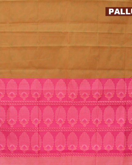 Coimbatore cotton saree dual shade of mustard green and dual shade of pink with allover self emboss and thread woven border - {{ collection.title }} by Prashanti Sarees