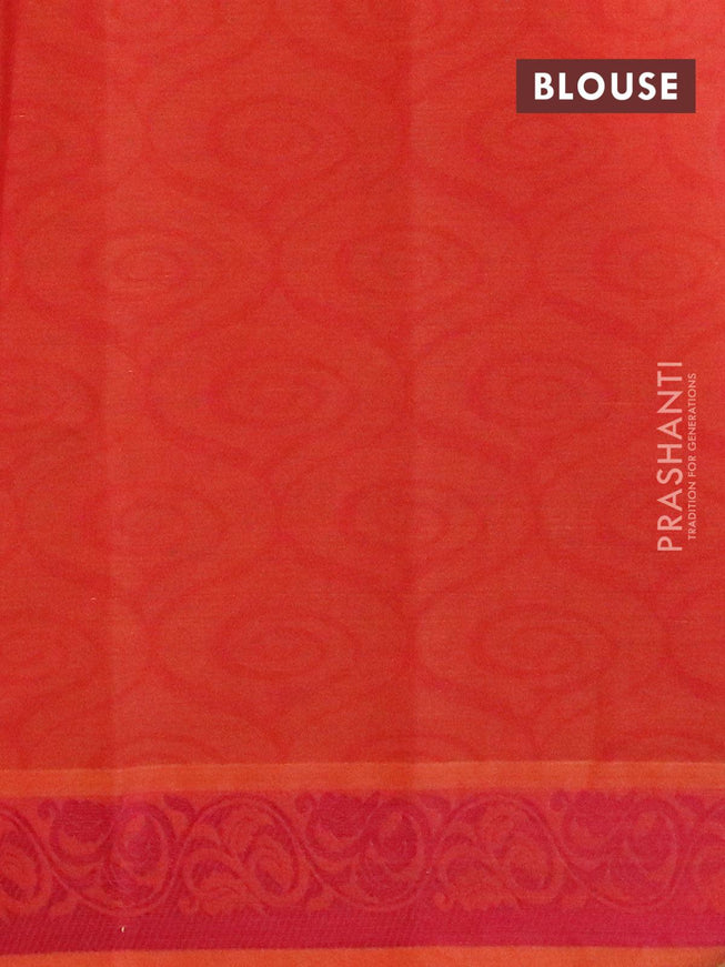 Coimbatore cotton saree dual shade of mustard green and rust shade with allover self emboss and thread woven border - {{ collection.title }} by Prashanti Sarees