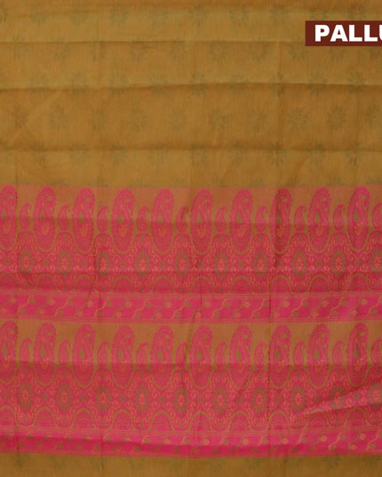 Coimbatore cotton saree dual shade of mustard green with allover self emboss and thread woven border - {{ collection.title }} by Prashanti Sarees
